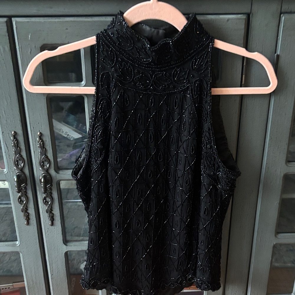 Elegant Black Embellished Sleeveless Top